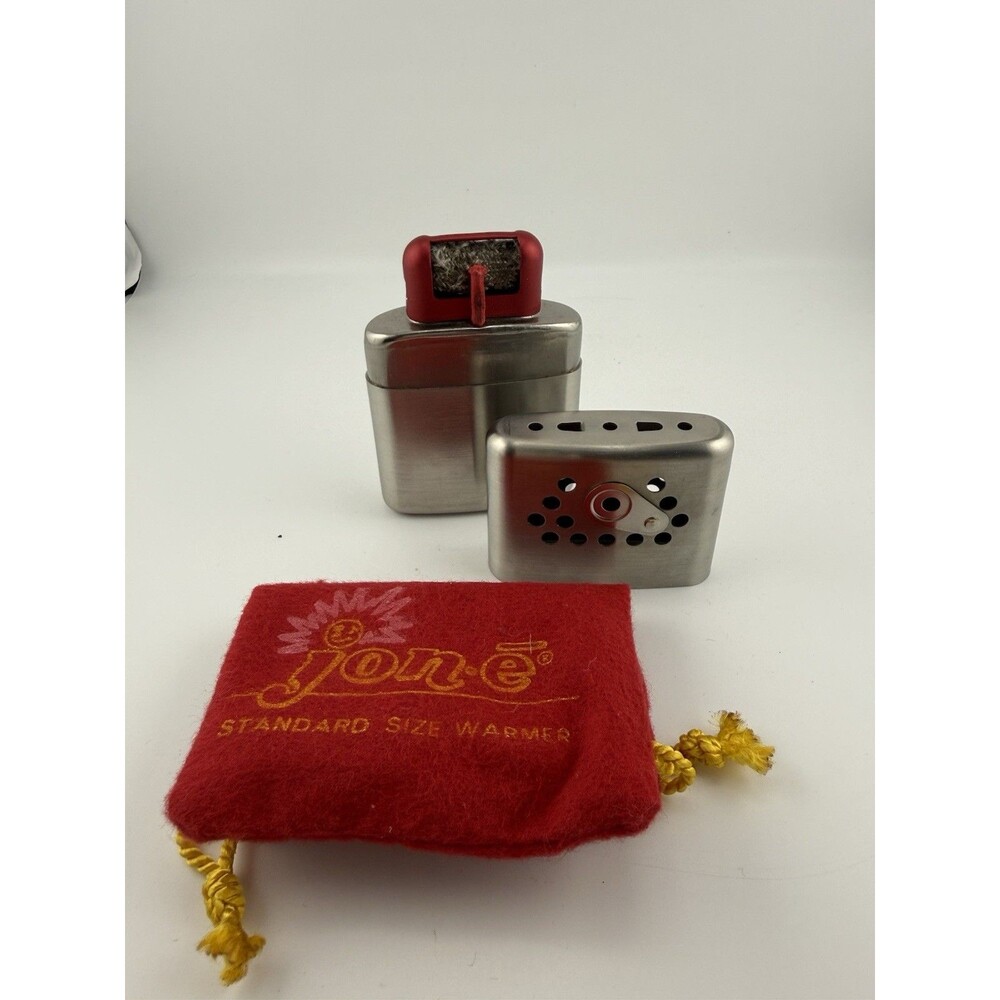Jon-E Vintage Hand Warmer Silver Metal Standard Size with Carrying Bag